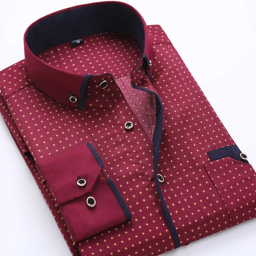 Quality Big Size 5XL Men Dress Shirt New Arrival Long Sleeve Slim Fit Button Down Collar Printed Business Social Men's Shirts