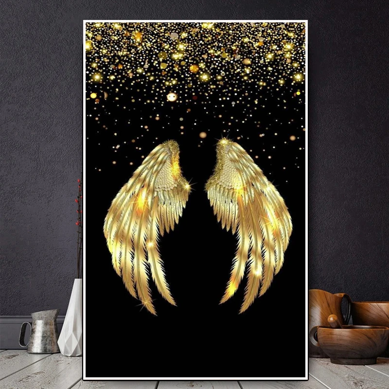 

Luxury Modern Wall Decor Golden Wings Canvas Painting Art Posters Prints Pictures for Living Room