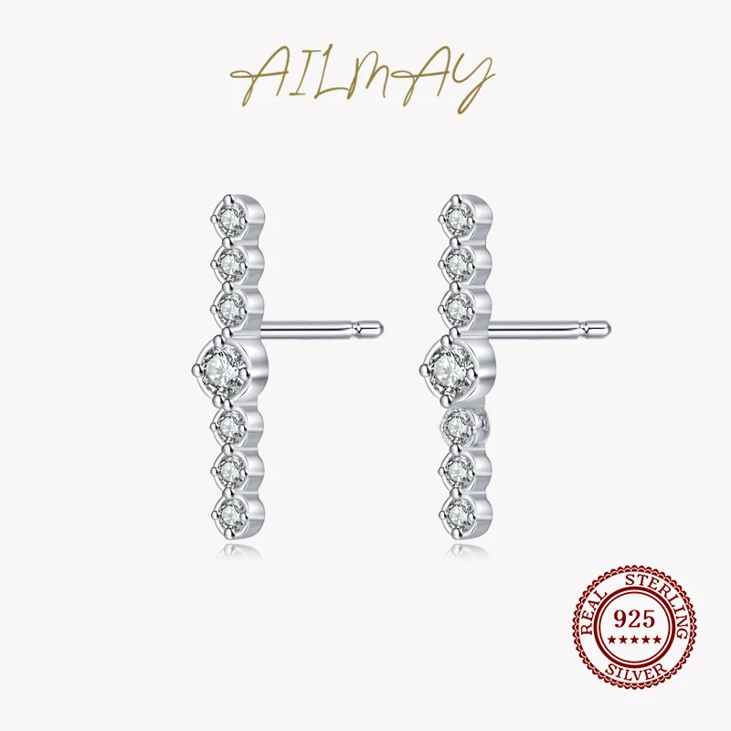 

Ailmay New Style 925 Sterling Silver Luxury Dazzling CZ Line Design Stud Earrings For Women Classic Wedding Statement Jewelry