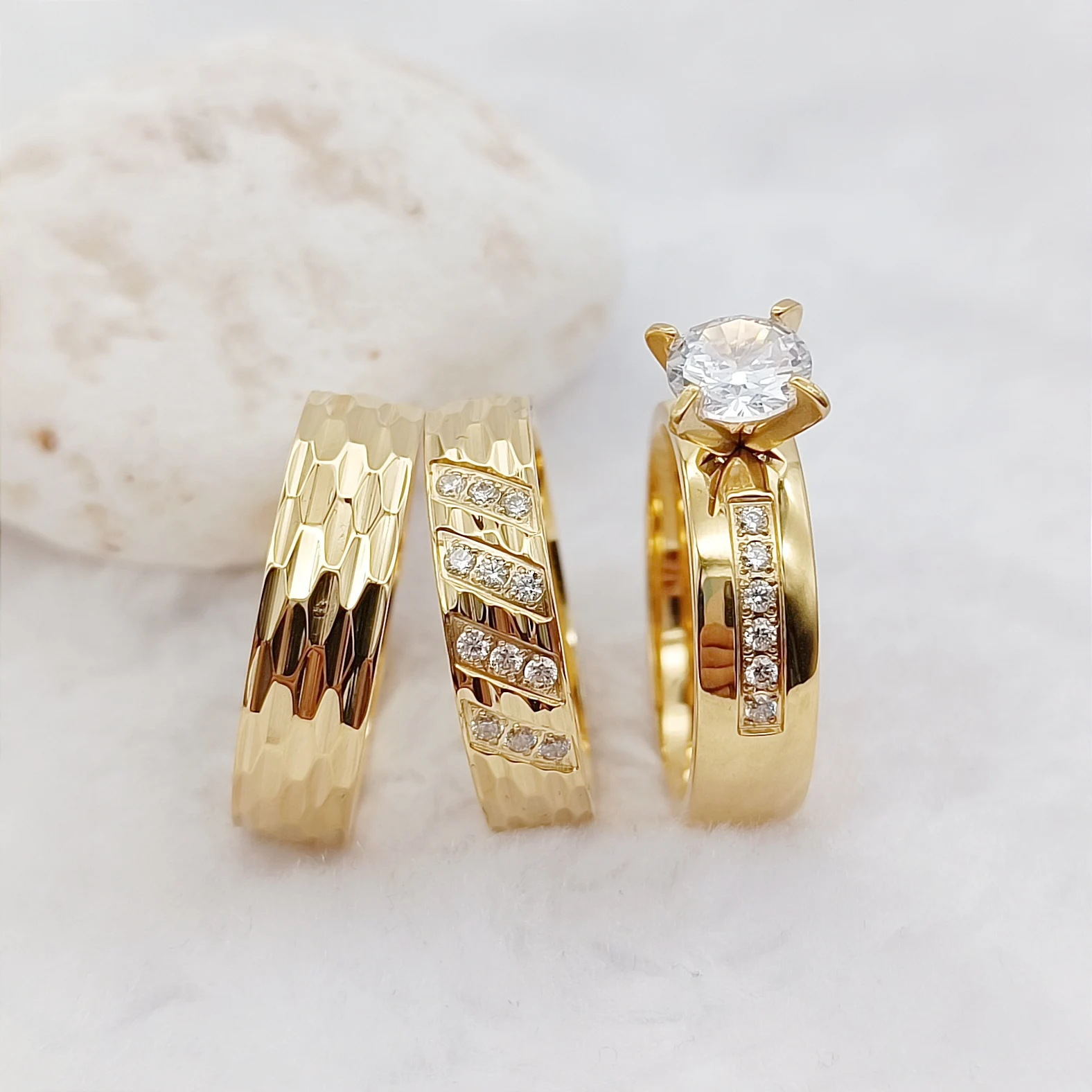 

Unique 3pcs Wedding Engagement Rings Sets For Couples Western 24k Gold Plated Jewery cz Diamond Ring