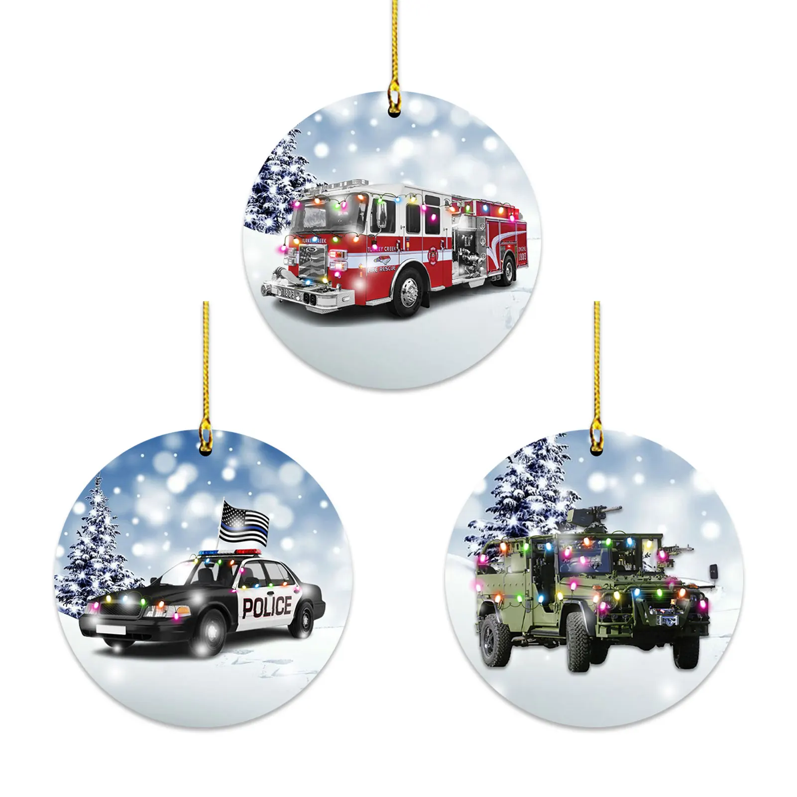 

Cops Car Ornament Fire Truck Wooden Pendant Christmas Tree Decorations Custom Cops Fire Department Christmas Gifts Ideal For S