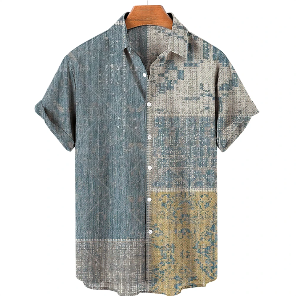 

Hawaiian men's short sleeve shirt, open collar single button shirt, 3D printed short sleeve, fashionable casual beach top