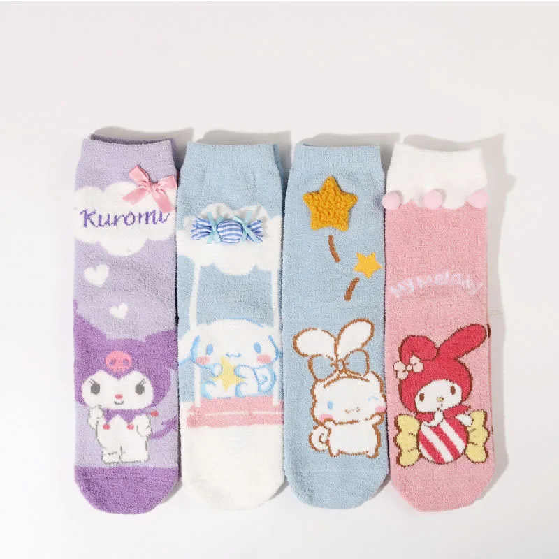 

Kawaii Sanrio Socks Cute Kuromi My Melody Cinnamoroll Cartoon Anime Warm Keeping Thickened Home Socks Plush Toys for Girls Gifts