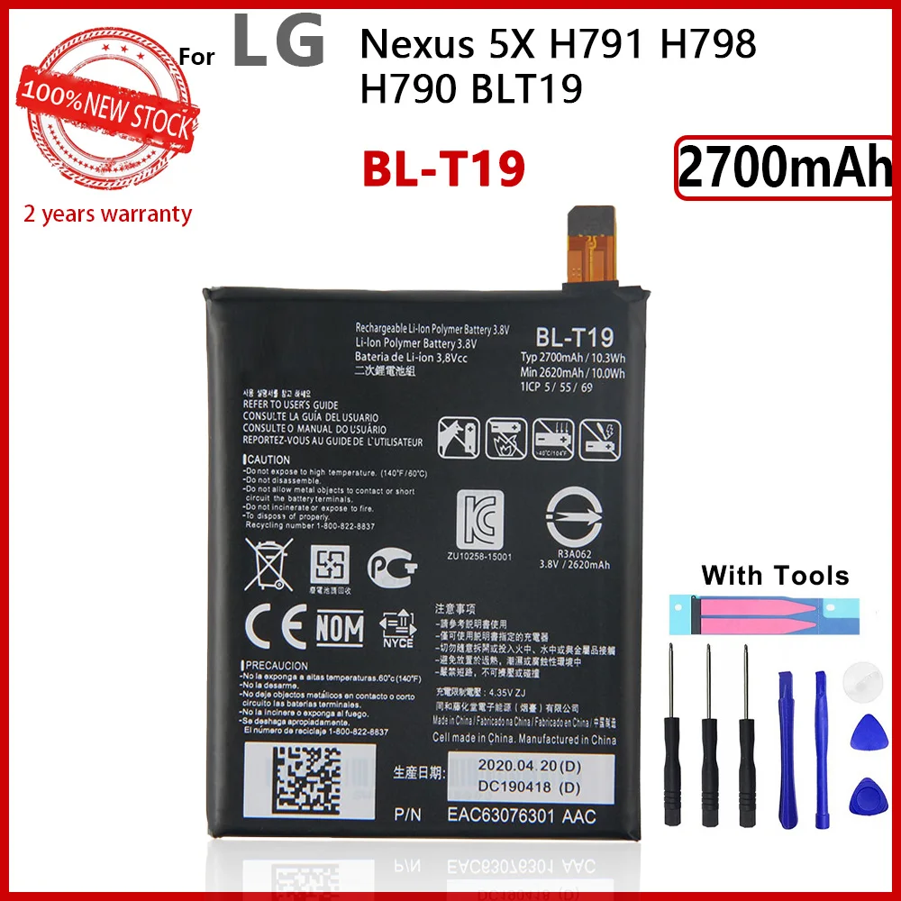 

100% Genuine BL-T19 BL T19 Battery For LG Nexus 5X H790 BLT19 H791 H798 2700mAh Phone In Stock New Batteries With Gift Tools