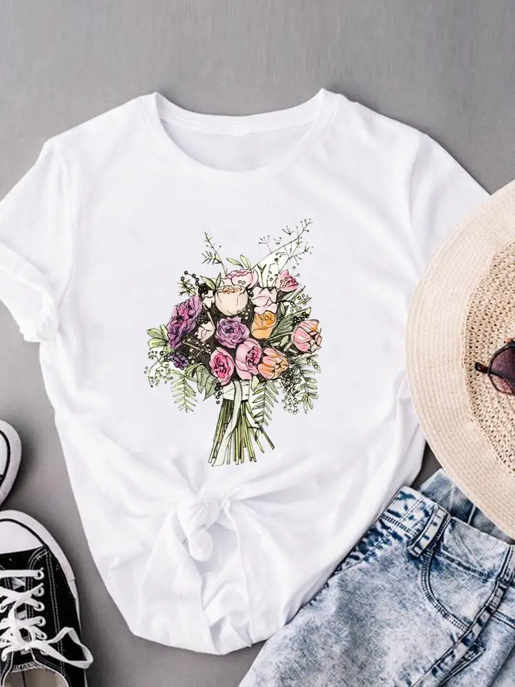

Casual Summer T Clothing Flower 90s Cute Lovely T-shirts Short Sleeve Female Graphic Tee Clothes Ladies Women Print Fashion