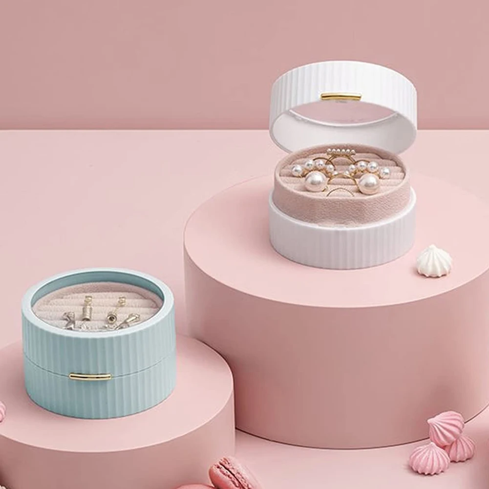 

Portable Jewelry Box Round Double Earrings Necklace Ring Storage Box