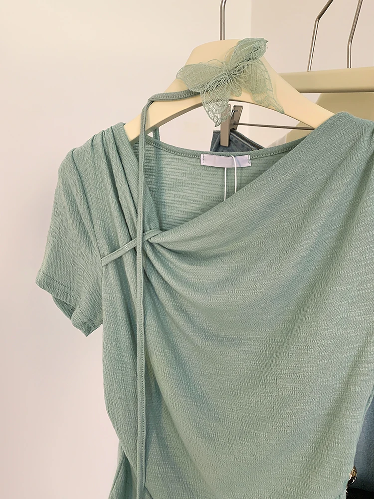 Французский sle Pure Desire милая и Пряная текстура футболка с коротким рукавом женская