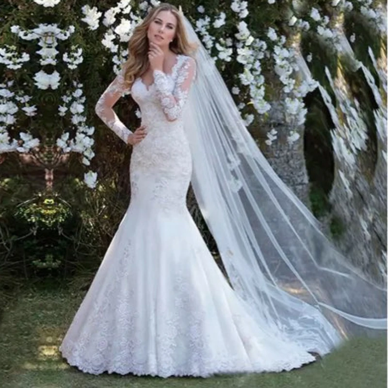 

Vintage Mermaid Wedding Dresses For Women Lace Long Sleeves Bridal Gowns