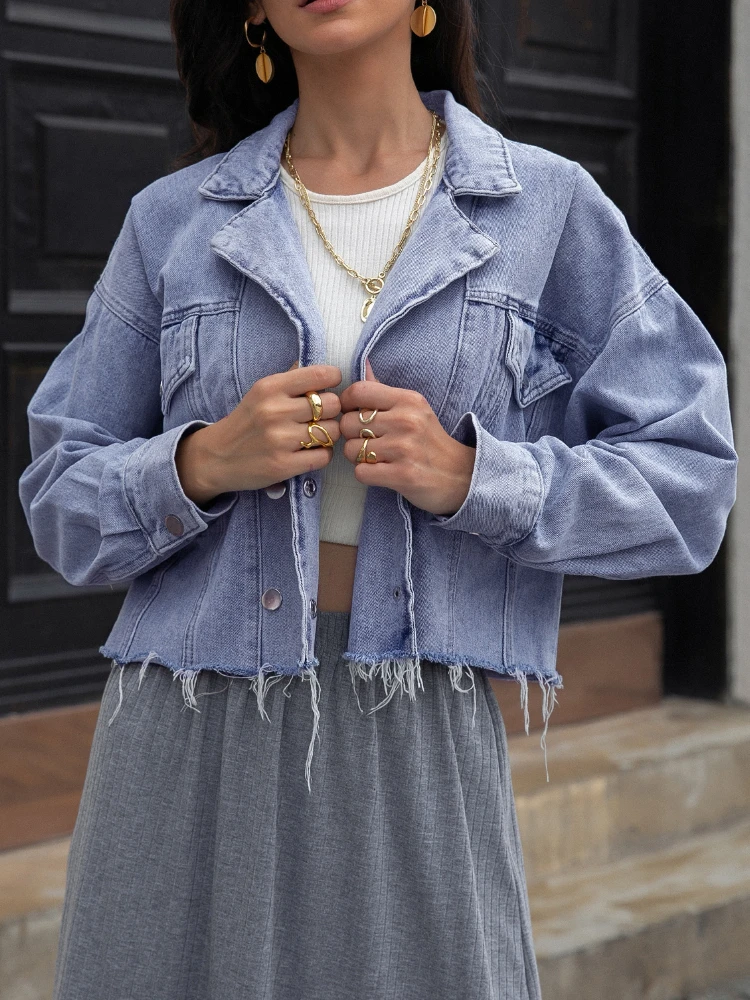 

Женская джинсовая куртка, новая синяя куртка в Корейском стиле с длинным рукавом, винтажная одежда, женские топы, женские пальто, джинсовая куртка, осень 2023