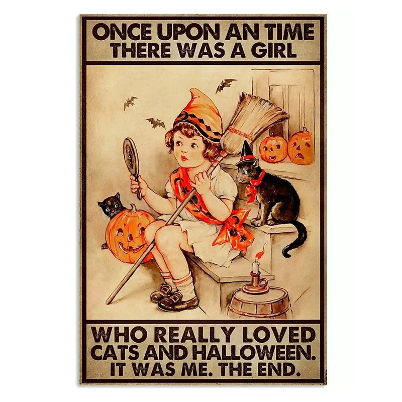 

Christmas Decorations Vintage Once Upon A Time Cats and Poster Art Print Decor for Home Metal Tin Sign Wall Decor Art Wall Decor