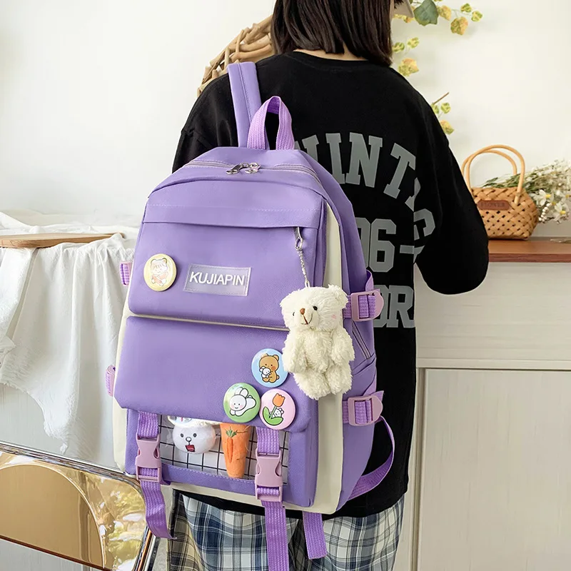 4 Pcs Set Backpacks For Teenagers Girls Canvas Kawaii Student Book bags Summer Cute children school bags kids Bagpack Mochila