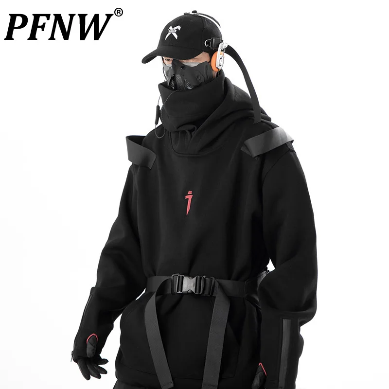 

PFNW Heavy Industry Autumn New Trend High Collar Hooded Ribbon Sweater Men's Darkwear Women's Loose Casual Hooded Coats 12Z4110