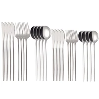 stainless steel cutlery set 24pcs silver dinnerware set party home dinner flatware set forks knives spoons silverware tableware