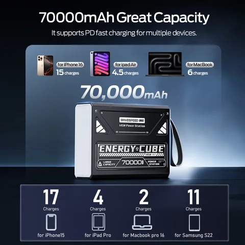 MOVESPEED Z70Pro Power Bank 70000 мАч 140 Вт PD Внешняя аккумуляторная станция с быстрой зарядкой и фонариком для ноутбука, кемпинга на открытом воздухе