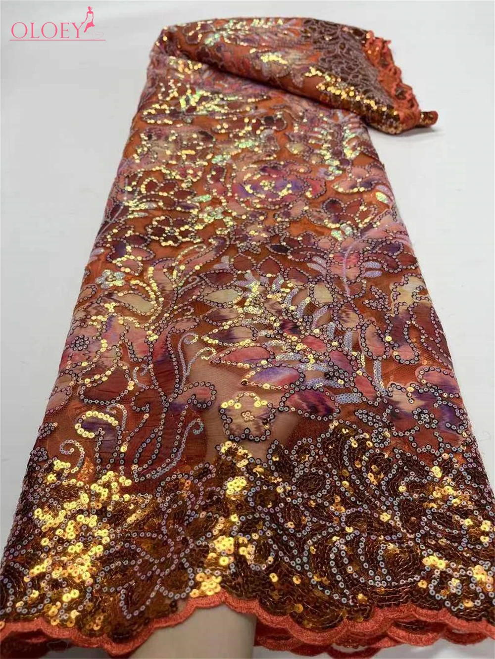 

Latest High Quality Elegant Classic Embroidered Sequins Lace Fabric African French Laser Mesh Lace Fabric For Wedding Dress