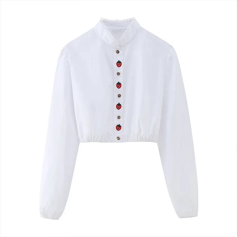 

Женская Весенняя модная короткая белая рубашка 2023, винтажные элегантные женские рубашки с длинным рукавом и пуговицами, блузы, шикарные топы 221417