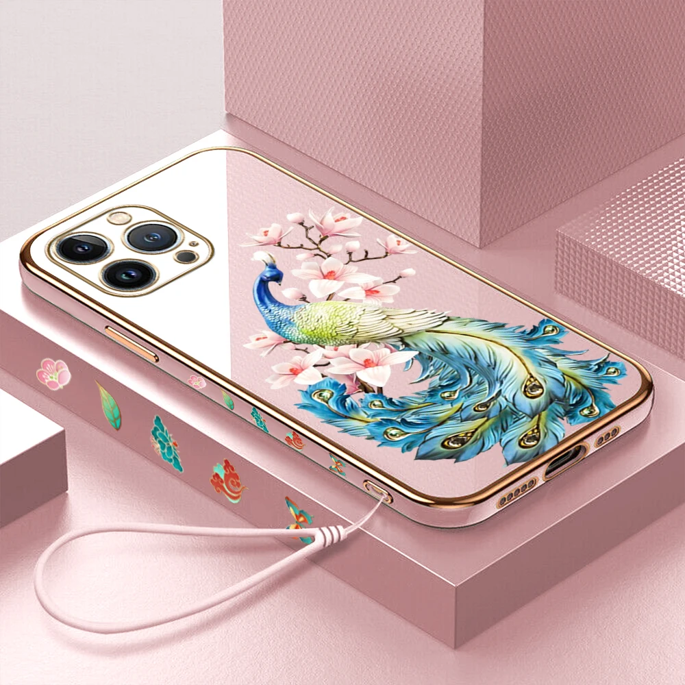 

Luxury Peacock Case for OPPO F11 F9 F7 F5 Find X3 Pro Youth Plating Silicone Square Frame Soft Phone Back Cover Coque Funda Capa