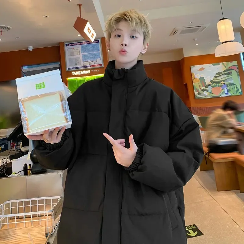 Утолщенное хлопковое пальто однотонная куртка-пуховик с воротником-стойкой для