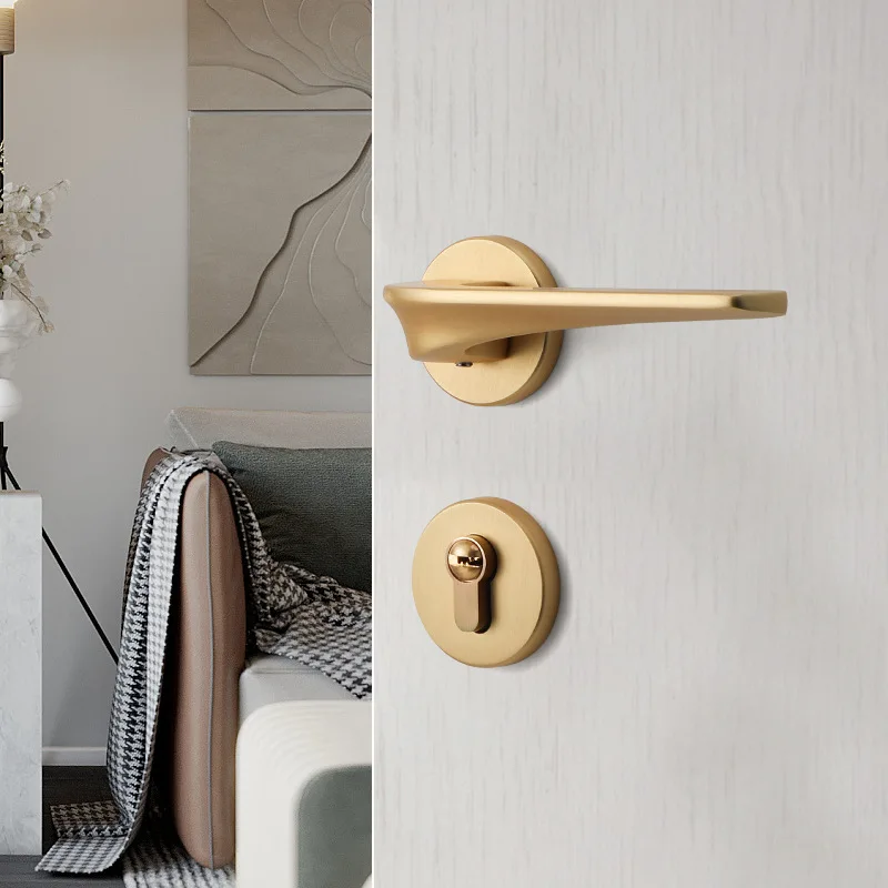 

Modern Nordic Indoor Bedroom Door Lock Mute Wooden Door Lock Brushed Gold Split Lock Household Door Handle Magnetic Lock