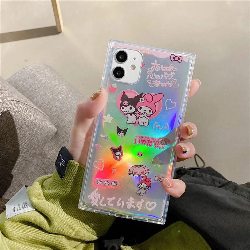 Sanrio Kawaii Mymelody Kuromi женский чехол с мультяшным лазерным рисунком прозрачный