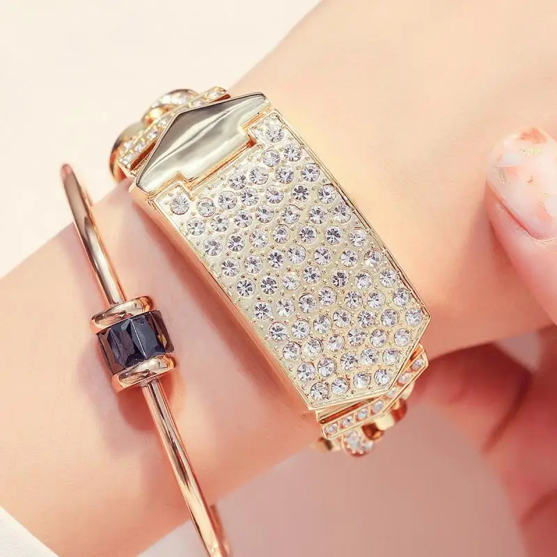 

G&D New Style Casual Fashion Women Diamond-Studded Flip Bracelet Watch Quartz Watch Accurate Timekeeping