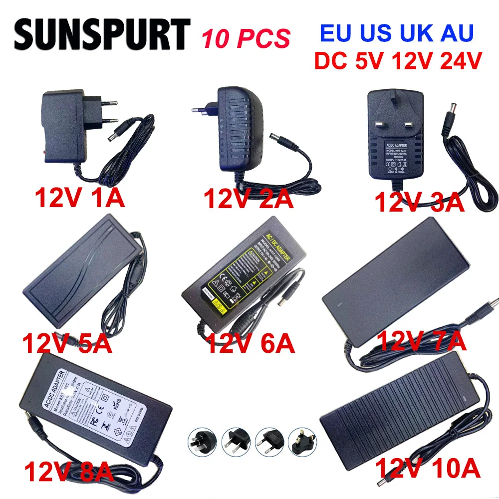 Фото 1-10 шт. DC5V 12V 24V трансформатор AC110V 220V импульсный источник питания 1A 2A 3A 5A 6A 8A 10A адаптер питания для соединения светодиодных лент видеонаблюдения №5