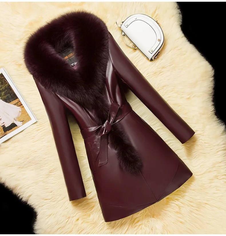 Thickened Plush 2022 Winter PU Leather Coat Women's Medium Long Korean Faux Fur Coat with Cotton Luxury  Lady 's Jacket