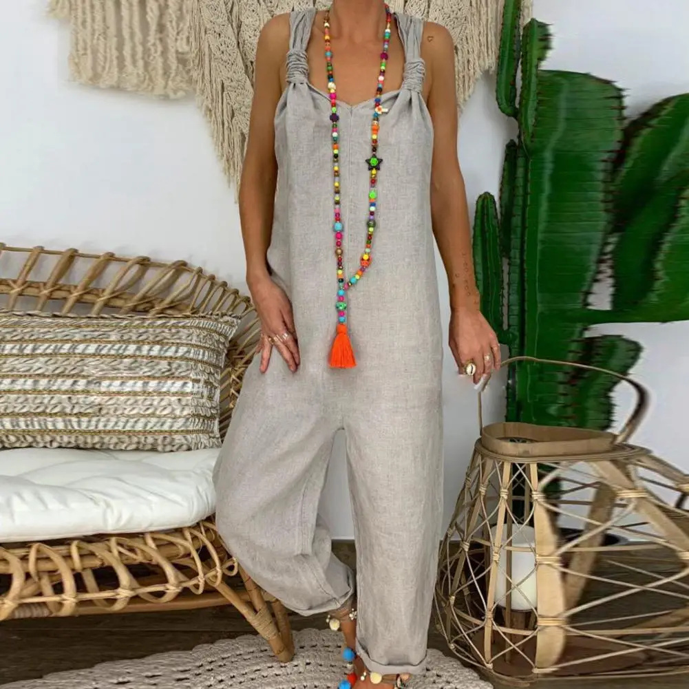 

Women Jumpsuit Solid Color Knotted Streetwear All Match Sling Jumpsuit for Party