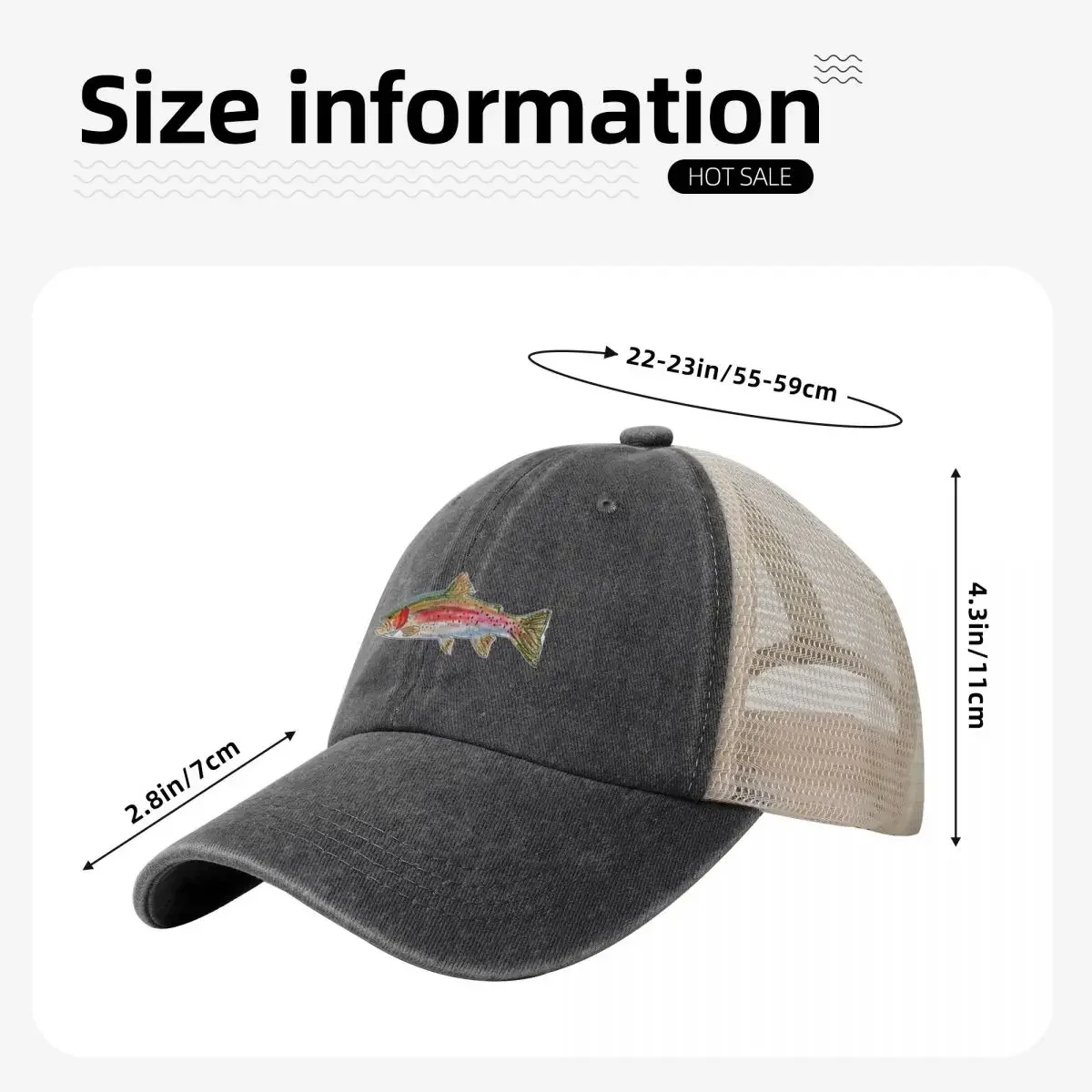 Rainbow Trout Baseball Cap Fishing cap Hood sun hat black Men Women's