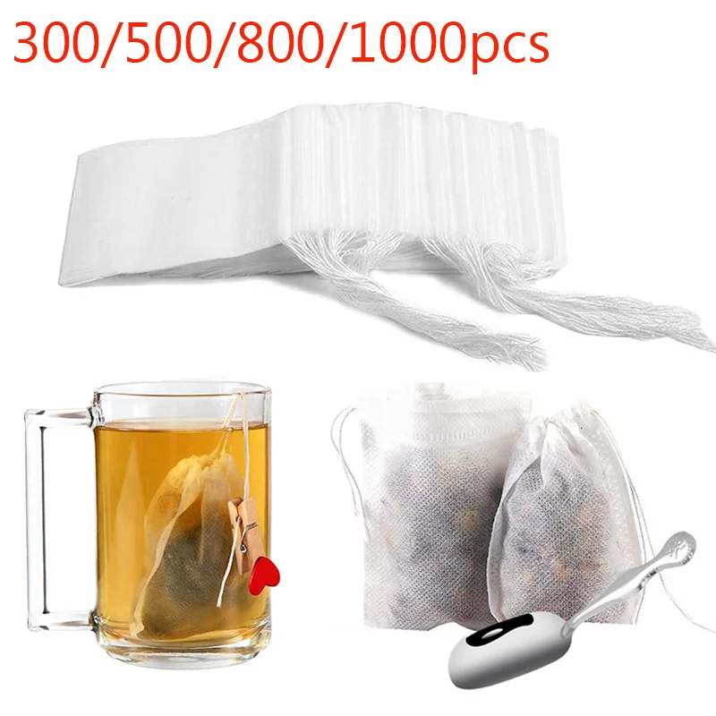 

100/1000pcs Tea Bags for Loose Biodegradable Empty Bag Paper Tea Filter Disposable Coffee Teabags Kitchen Accessory Drawstring
