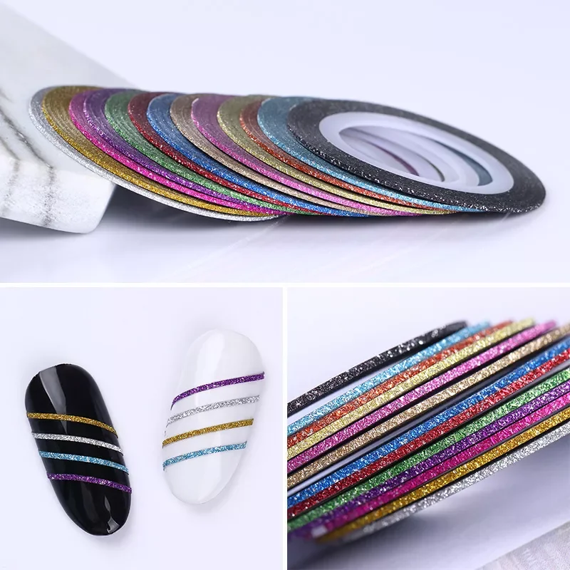 2023 Rolls Matte Glitter Nail Striping Tape Set 1mm Multi-color Adhesive Line Stickers  Nail Art Decoration