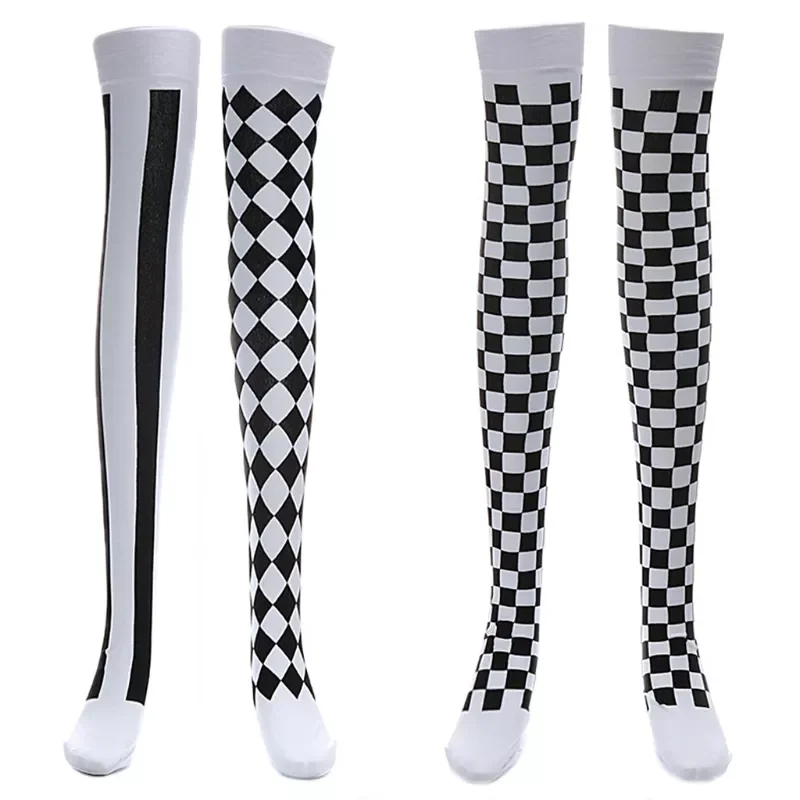 

Costume Black White Plaid Knee-High Long Socks Halloween Carnival Party DropShip