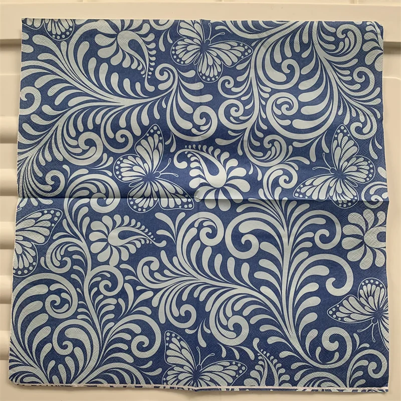 Фото Бумажные салфетки Decoupage для свадьбы, дня рождения, Элегантные салфетки в синюю полоску, винтажные красивые салфетки, домашний квадратный Декор №4