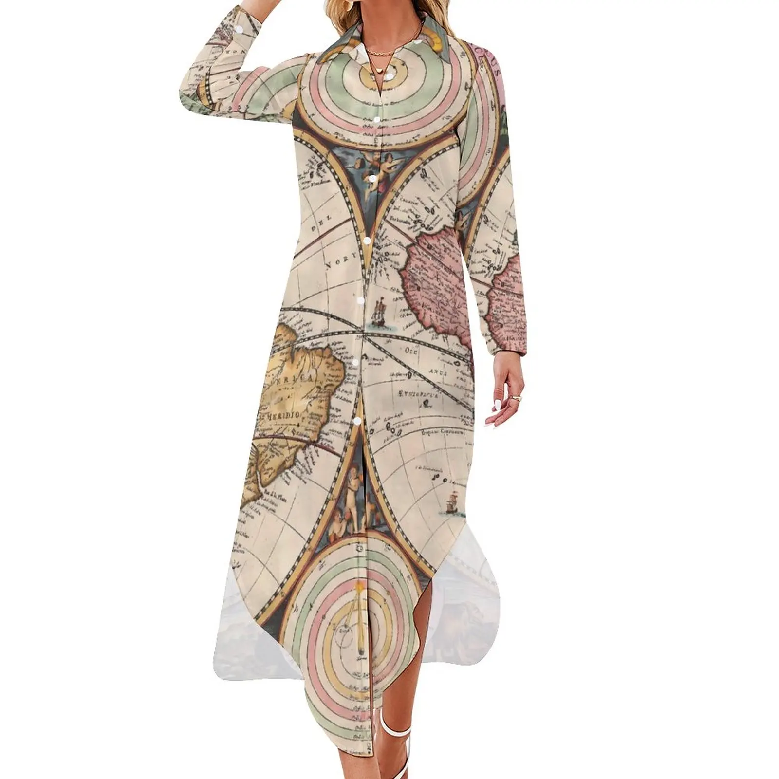 

Шифоновое платье с изображением карты мира, пикантное современное платье с V-образным вырезом, женское Повседневное платье в уличном стиле, подарок на день рождения