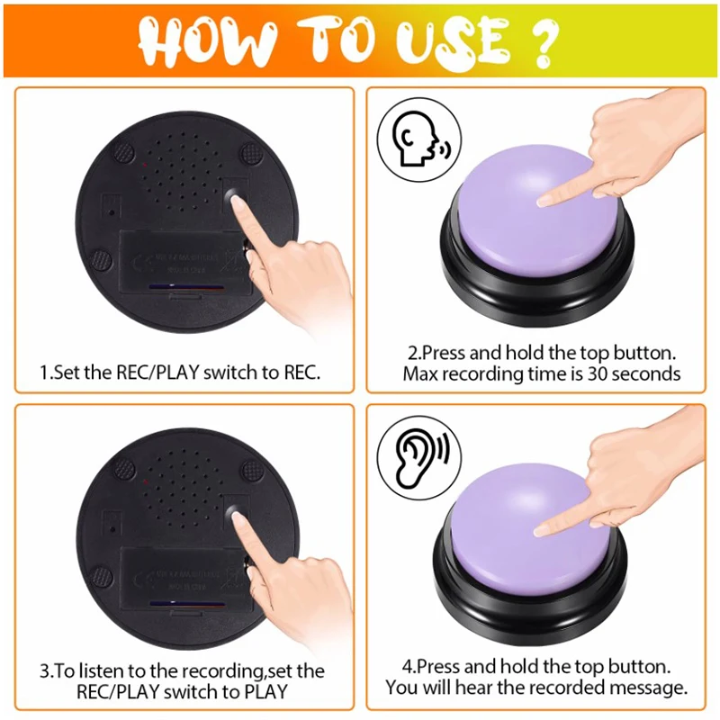 Recordable Talking Button Child Interactive Toy Phonograph Answer Buzzers Portable Recording Sound Button Party Noise Makers