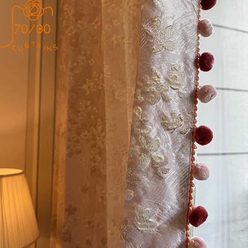 Розовая камелия светлые роскошные жаккардовые утолщенные плотные шторы с