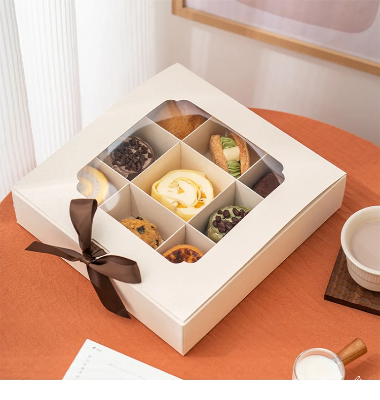 

5/10pcs New Style Cupcake Box with Window White Brown Kraft Paper Boxes Dessert Mousse Box 9 Cup Cake Holders