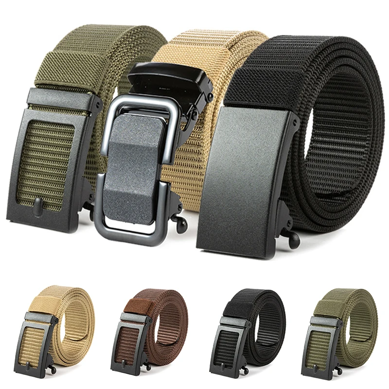 Automatic Buckle Toothless Nylon Belt Men's Outdoor Leisure Breathable Canvas Belt Men's All-match Trousers Belt Mens