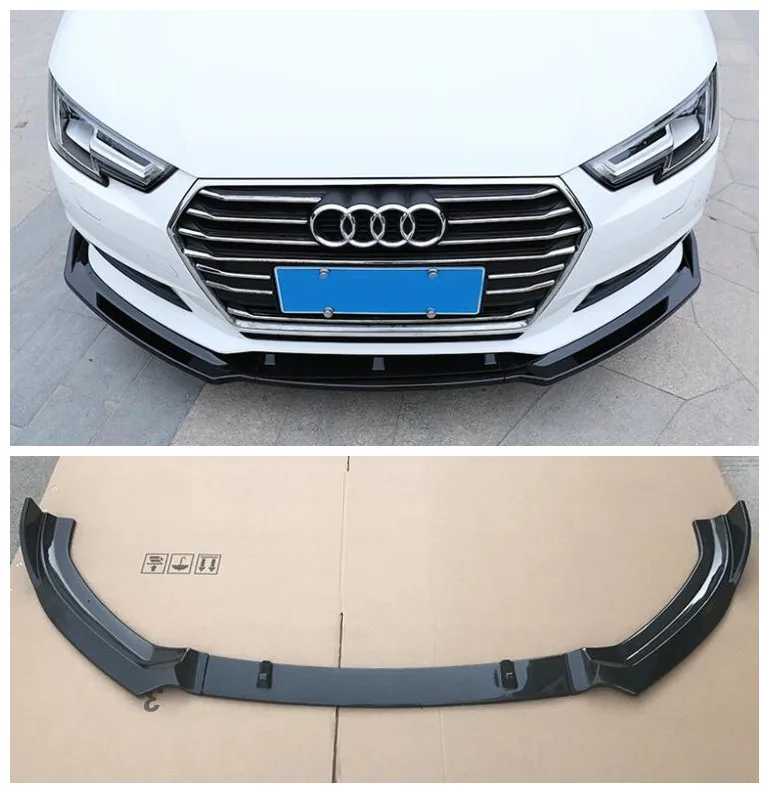 

High Quality 3Pcs/1set ABS /Carbon Fiber Car Front Lip Splitters Bumper Aprons Cup Flaps For Audi A3 S3 RS3 2017-2019