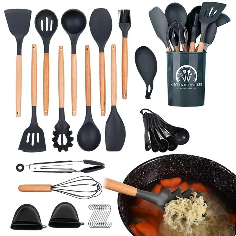 

Cooking Utensils Set 30 Pieces Kitchen Utensil Gadgets Tools Set With Wooden Handle BPA Free Heat Resistant Kitchen Gadgets Kit