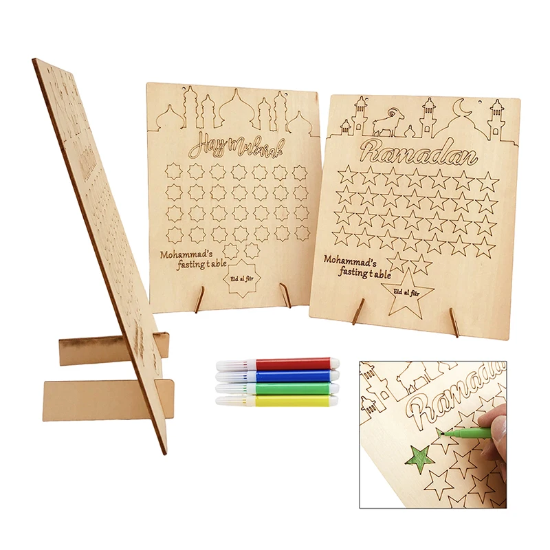 

Eid Mubarak Wooden Ramadan Countdown Calendar DIY Graffiti Festival Calendar for Islamic Muslim Ramadan Kareem Party Decor 2023