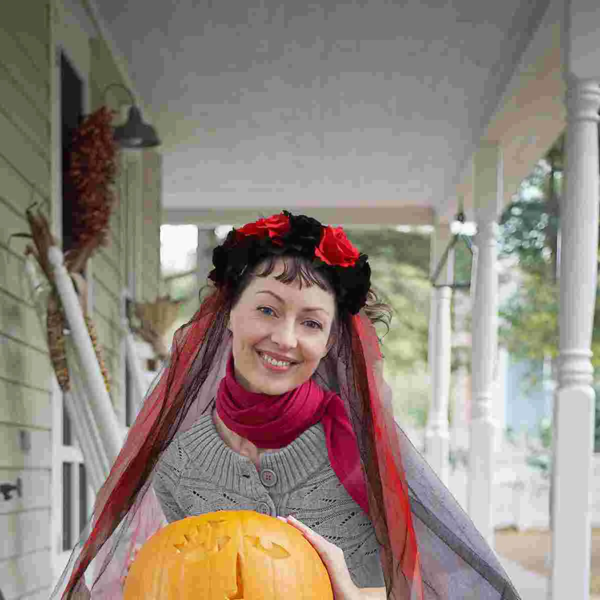 

Veil Flower Headbandheadpiecedaythe Deadwomen Black Rose Hair Mexican Costume Accessories Gothic Veils Cosplay Wedding