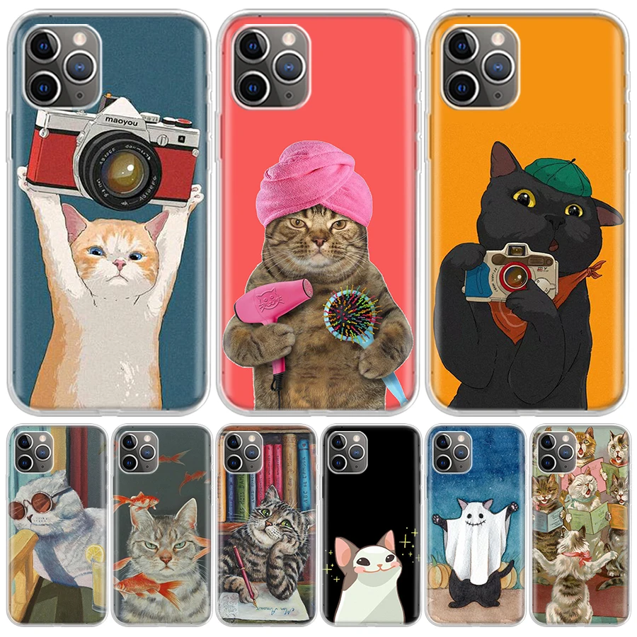 Cute Cartoon Lucky Cats For iPhone 11 13 14 Pro Max 12 Mini Phone Case X XS XR 6 6S 8 7 Plus SE Apple 5 5S Fundas Cover Coque Ca