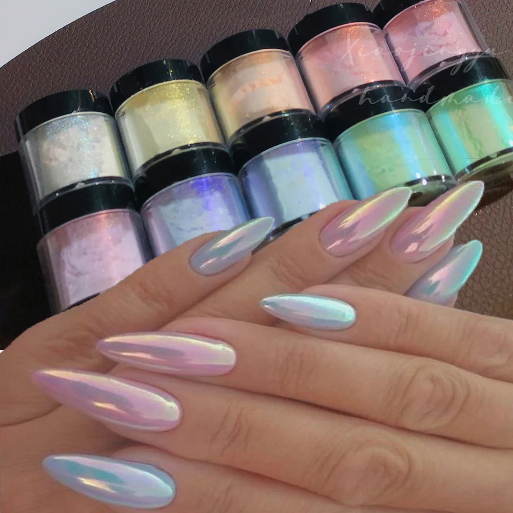 

Holographic Neon Shimmer Nails Chrome Powder,Ice-Through Fine Mirror Polish Nails powder,Aurora Manicure Pigment Rubbing Powder