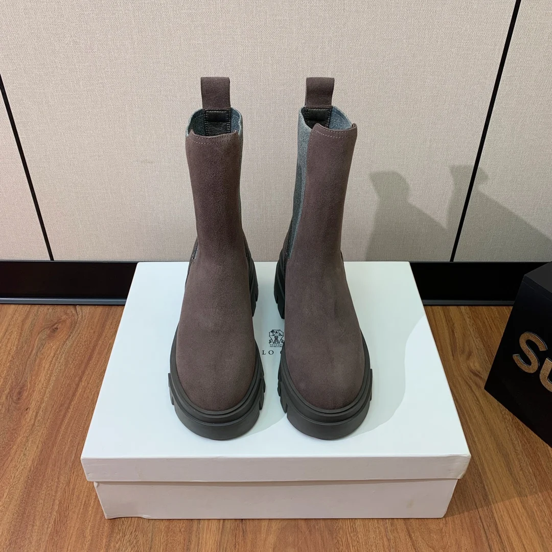 

Replica of International Brand Women's Shoes,BRUNELLO CUCINELLI,Round Toe Stretch Boots,Cow Suede,Thick Sole,Minimalist,Ankle