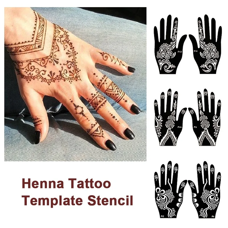 

10Pcs/Set Henna Stencil Temporary Hand Tattoo Airbrush Sticker Hollow Drawing Template Wedding Tool India Flower Tattoo Stencil