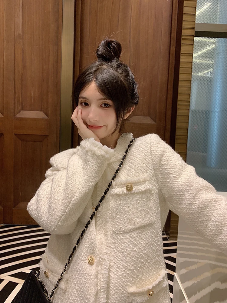 

GY1007 Small Fragrant Short Coat Winter 2022 New Fashionable Plush Premium Woolen Top