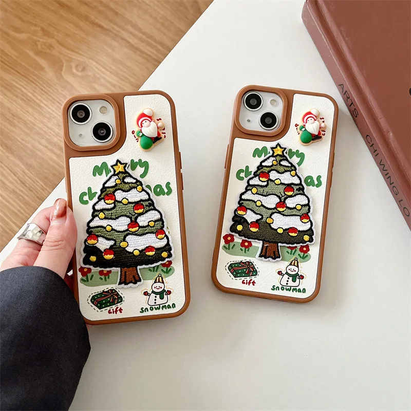 

Подходит для IPhone14 12ProMax, новый креативный вышитый коричневый трехмерный Санта-Клаус