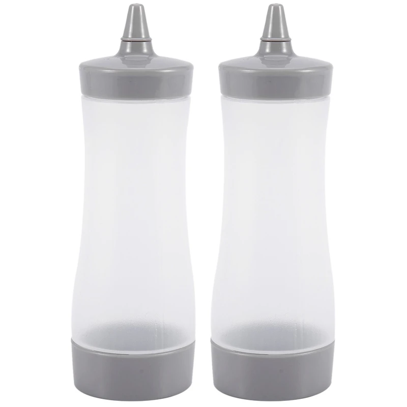 

2X Squeeze Bottle Kitchen Accessories Gravy Boat Plastic Sauce Vinegar Oil Ketchup Gravy Dispenser Grey + Transparent