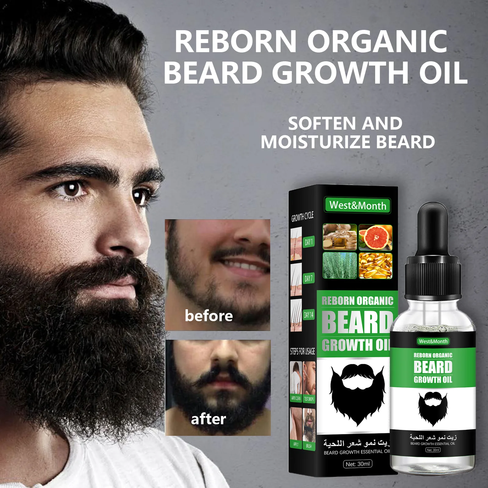 

1Pc Men's Beard Growth Liquid Care Beard Nourish Beard Chest Hair Growth Essential Oil 30ml